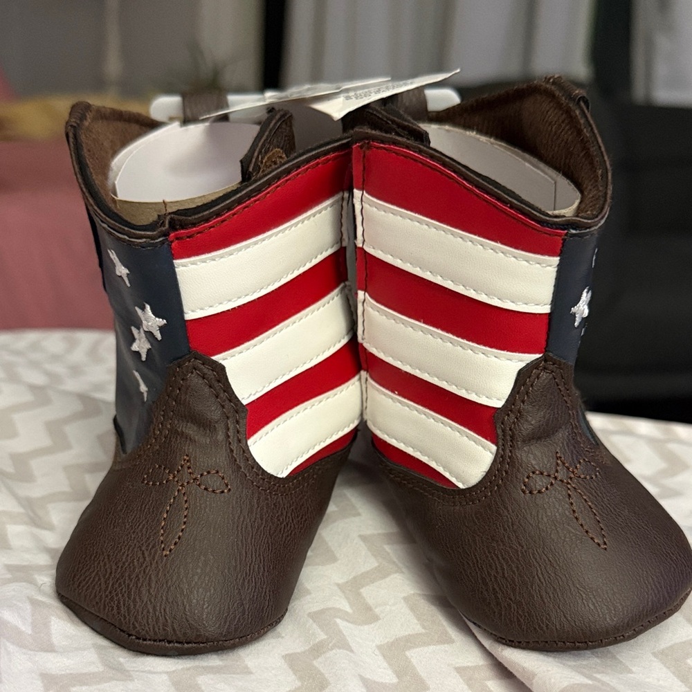 NWT Rising Star Kids Boots with Red, White, and Blue Stripes